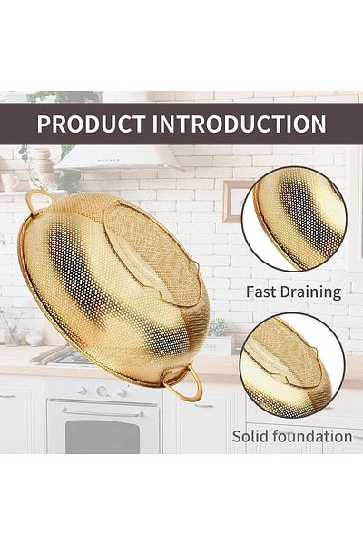 LOVYCO 22.5 Stainless Gold Steel Pasta-Rice Strainer