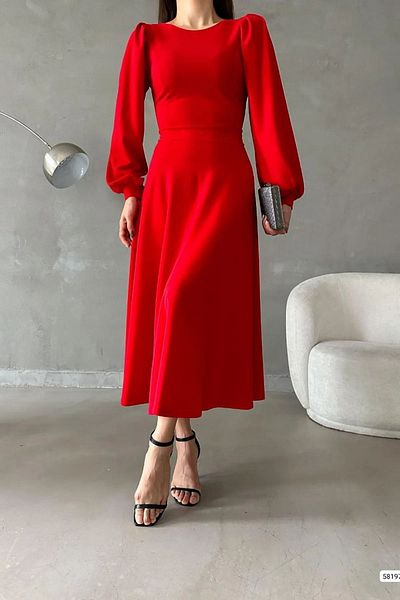 Planet Prestige Rochie midi roșie cu mânecă cu balon