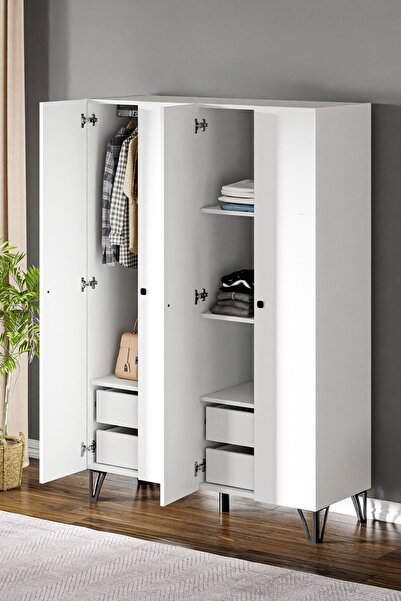 Ceramical Grm4 4 Kapaklı Ayaklı Dolap Gardrop - Beyaz