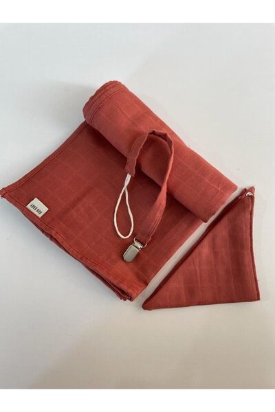 runbaby 100% Cotton Baby Tile Muslin Set - 75x75cm Cover Farul Pacifier Strap