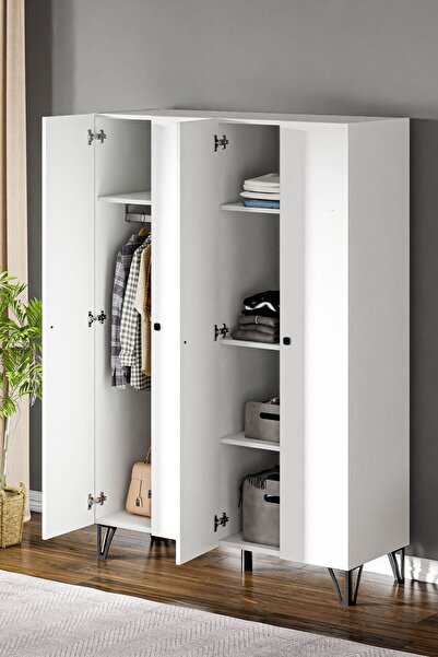 Ceramical GRM4 Gardırop 4 Kapaklı, Elbise Dolabı, Raflı Dolap