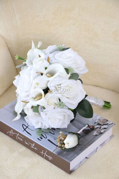 Yapay Çiçek Deposu Gelin Buketi Galalı Güller 2li Set Model1