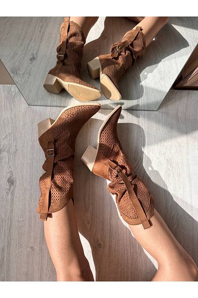SHOEBOURNE Καλοκαιρινές μπότες Tan Suede διάτρητες Western Style