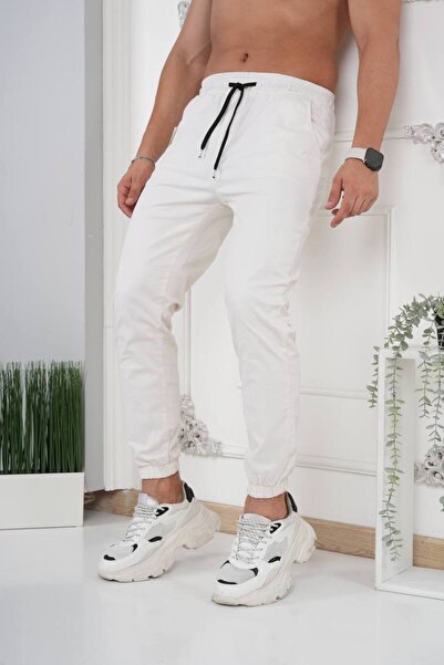 Erkek Krem Paça Lastik Pantolon