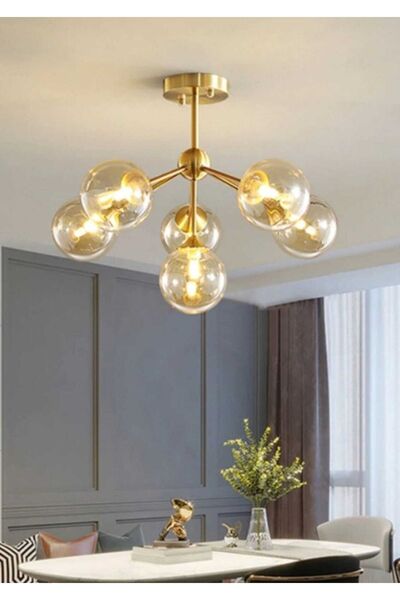 BSA LIGHTING ثريا عتيقة كلارا 5+1 (زجاج عسلي)