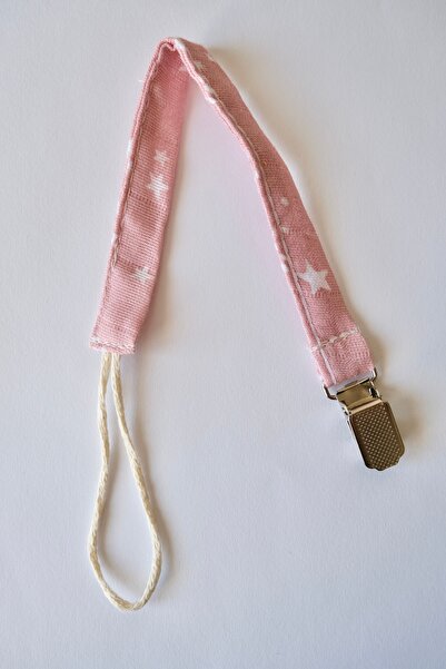 runbaby Pink Star Patterned Baby Muslin Set - 100% Cotton, 75x75cm, Pacifier Strap and Cover Scarf