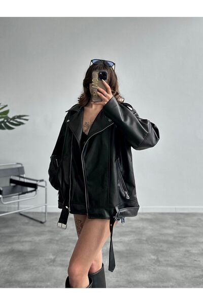 buqre's moda Luxury Leather Biker - Oversize Zippered Long Jacket