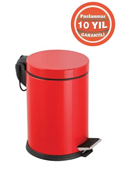 Genel Markalar Paslanmaz Çelik 3 Litre Pedallı Banyo Çöp Kovası Kırmızı
