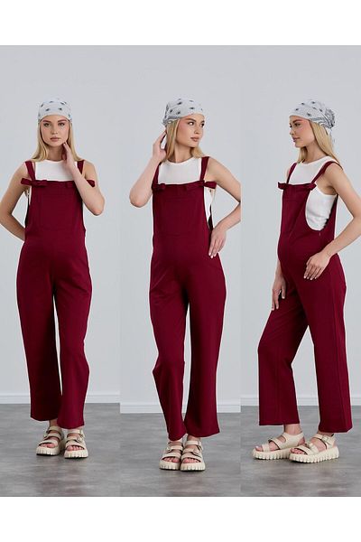 LİYACA Combed Cotton Maternity Gardener Jumpsuit