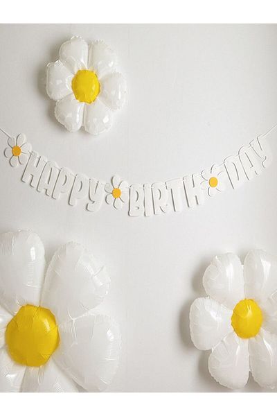 Partifabrik 3 Daisy White and 1 Text Wall Decoration Set