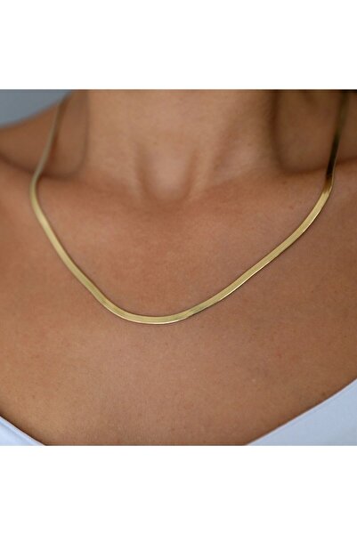 tindra studio İtalyan Yassı Zincir Çelik Gold Kolye Kararmaz