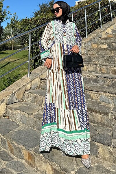 QLAY فستان صيفي نسائي من الفيسكوز مقاس كبير باللون الأخضر الكريمي