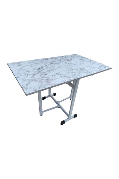 Evim-E Aksesuar Kanatlı(yana Katlanır) Metal Ayaklı Masa-beyaz Mermer Renkte