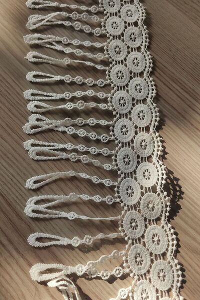 DUAYEN Saçaklı Güpür Dantel Geometrik Desen 1 Mt