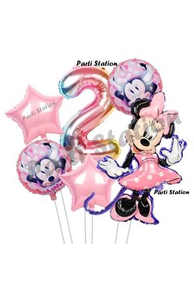 Parti Station Minnie Mouse 2 Yaş Balon Set Minnie Mouse Doğum Günü Konsept Pa...