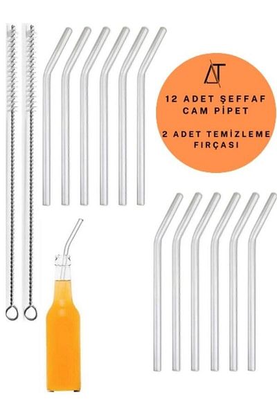 AHDE Set of 12 Glass Straws and 2 Cleaning Brushes - 1stQuality / 9 Mm