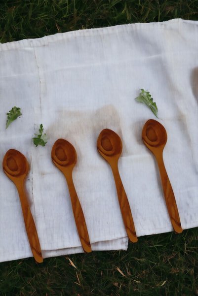 BEF CRAFT Tea Spoon Wooden Spoon Wooden Tea Sugar Spoon Set of 4 Olive Wood Handmade Breakfast Set