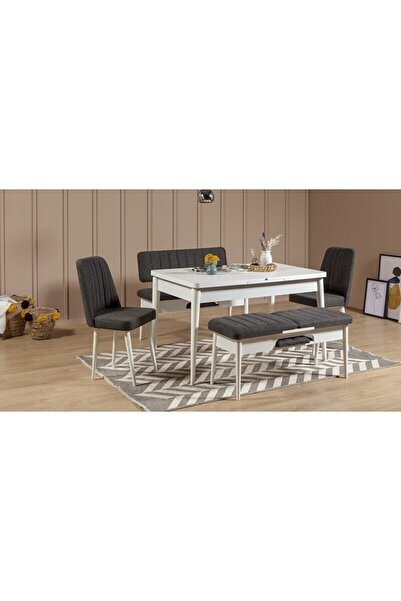 ZEYTUN Paris Banklı Yemek Masası Takımı Beyaz Antrasit