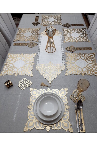 SEHARA 1 Runner(99X32)/6 A.servis/6 B.altlığı/6 Kaşıklık/19 Parça/kadife Yeme...