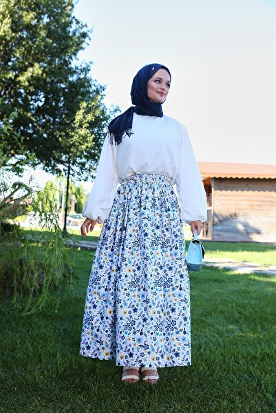 Moda Lippa Спідниця з весняними гілками з синім квітковим візерунком