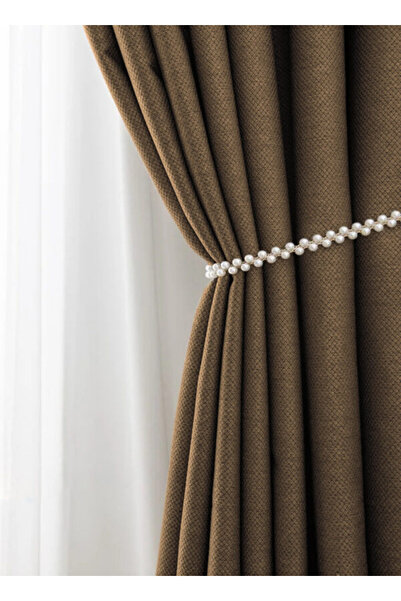 Ran Perde Keten Hasır Fon Perde -Pilesiz - Tek Kanat - Kahve