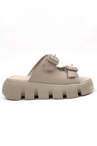 bescobel Women's Beige Terry High Comfort Orthopedic Sole Double Band Skin Sandals Slippers