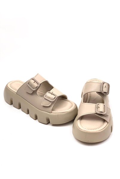 bescobel Women's Beige Terry High Comfort Orthopedic Sole Double Band Skin Sandals Slippers