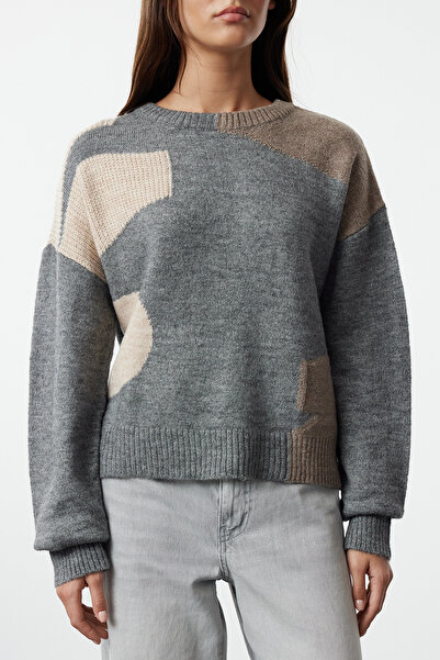 Trendyol Collection Wide Fit - Color Blocked Anthracite Knitwear Sweater TWOAW25KZ00003