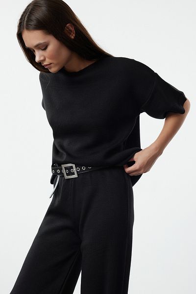 Trendyol Collection Black Three-Quarter Sleeve Knitwear Set - Lower & Upper TWOAW25AU00013