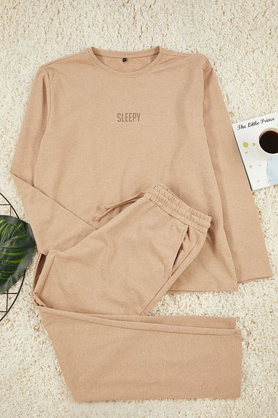 Trendyol Collection Pánská sada pyžama Regular Fit v béžovém střihu – TMNAW23PT00007