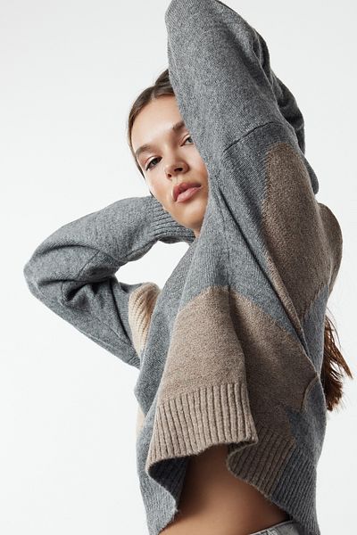 Trendyol Collection Wide Fit - Color Blocked Anthracite Knitwear Sweater TWOAW25KZ00003