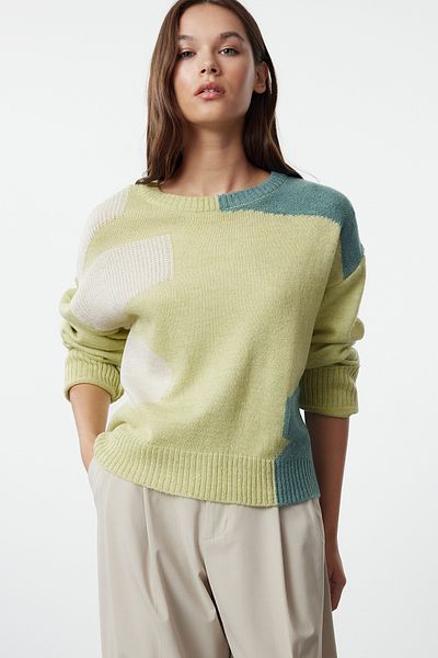Trendyol Collection Pulover din tricotaje moale blocat de culoare verde - TWOAW25KZ00003