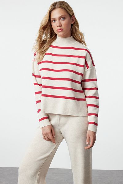 Trendyol Collection Stone Stripes kötöttáru nadrág alsó-felső szett TWOAW24AU00045