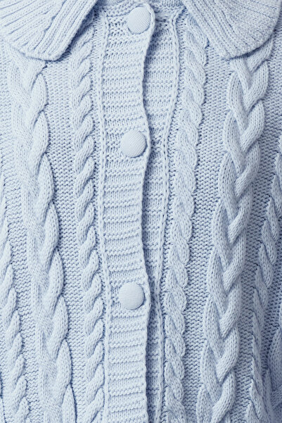 Trendyol Collection Polo Neck Blue Knitwear Crop Cardigan - Twoaw22Hi0448