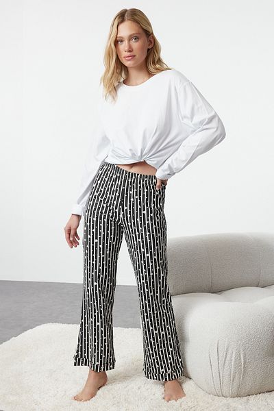 Trendyol Collection Srdcové černé pruhované bavlněné pyžamové kalhoty - Thmss23Pj00002