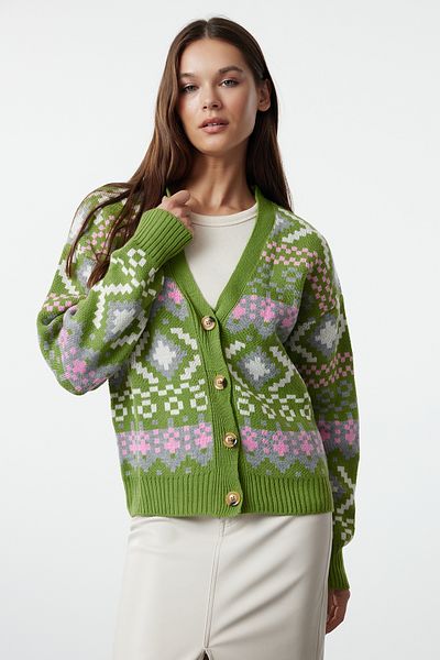 Trendyol Collection Lime Patterned Knitwear Cardigan - TWOAW22HI0329