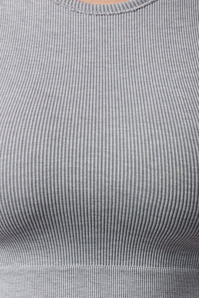 Trendyol Collection Gray Melange Seamless Knitted Sports Bra - Ribbed and Lightweight Support Twoss21Ss0024