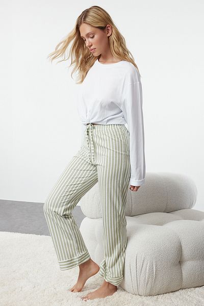 Trendyol Collection Menta színű 100% pamut csíkos pizsama alsó - THMAW24PJ00001