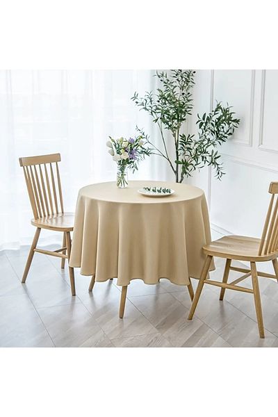 Zeren Home Устойчива на течности кръгла покривка за маса Carefree Linen, капучино