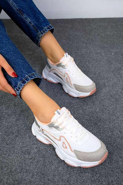 SOHO Weiß-Pulverfarbene Damen-Sneakers 17834