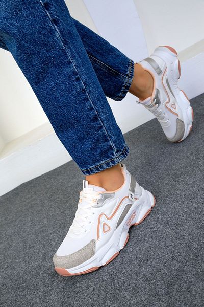 SOHO Weiß-Pulverfarbene Damen-Sneakers 17834