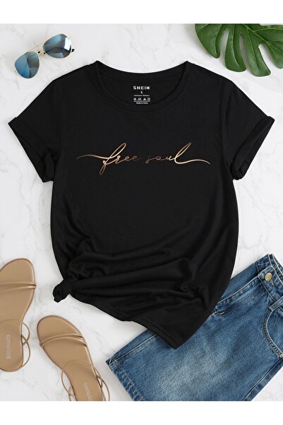 MODARİCH Тениска Free Soul Oversize - Черна с щампа, кръгло деколте, къс ръкав