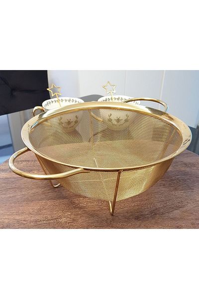 LOVYCO 28 Cm Gold Colored Stainless Steel Strainer