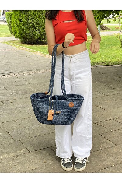 my doğa store Straw Jute Look Hand and Shoulder Bag - Beach Bag