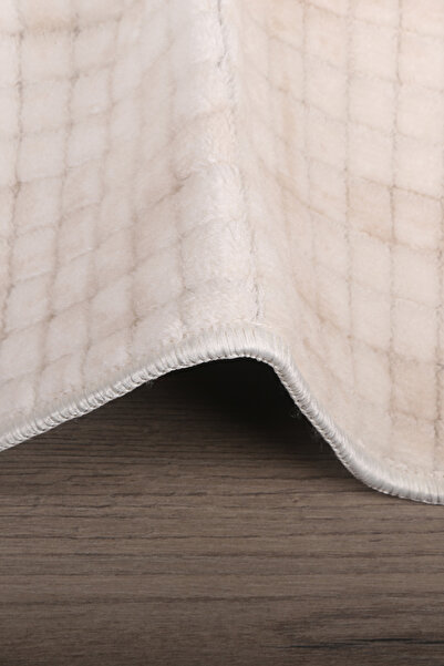 Bonny Home Square Plus Cream Cutting Runner Stain Resistant Non Slip Based Machine Washable Soft Carpet