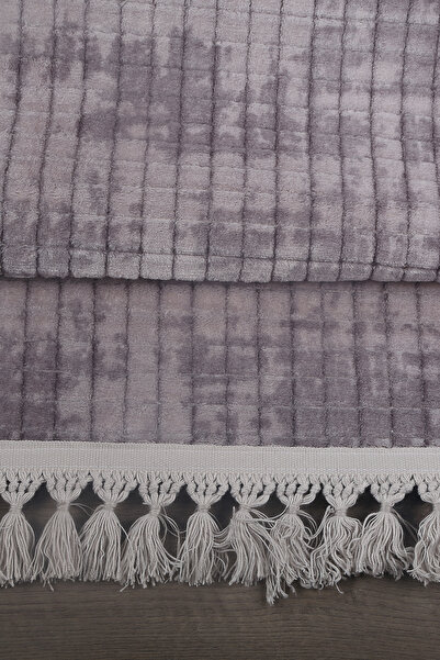 Bonny Home Gray Pompom Knitted - Square Plus Fringed Non-Slip Base Machine Washable Tasseled Carpet