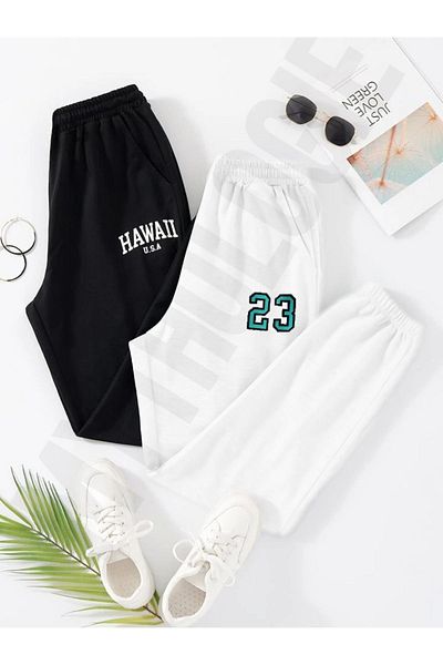 Mythologie 2-pack εμπριμέ Jogger Sweatpants - Ασπρόμαυρο καουτσούκ πόδι ψηλόμεσο καλοκαίρι