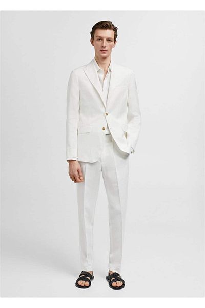 MANGO Man Schmal geschnittene Blazerjacke aus Baumwoll-Leinen-Stoff