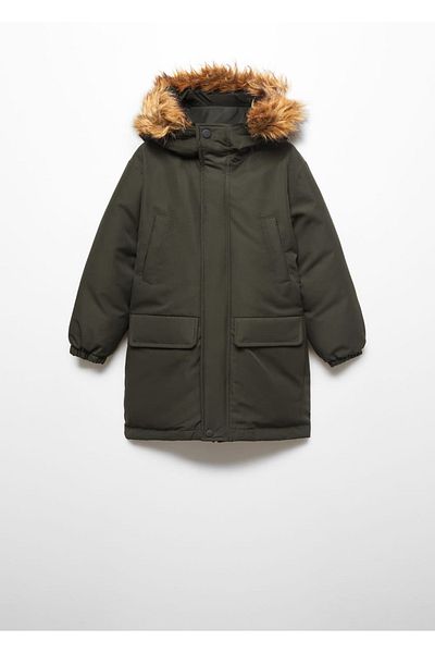 MANGO Kids Übergroßer Anorak mit Kapuze aus Kunstpelz