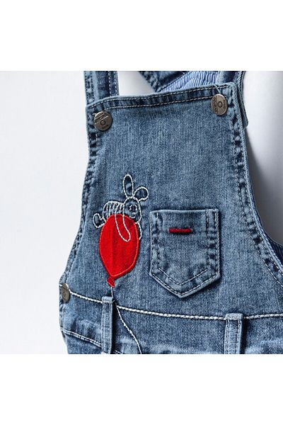 Overdo Embroidered Boy's Black Denim Salopet